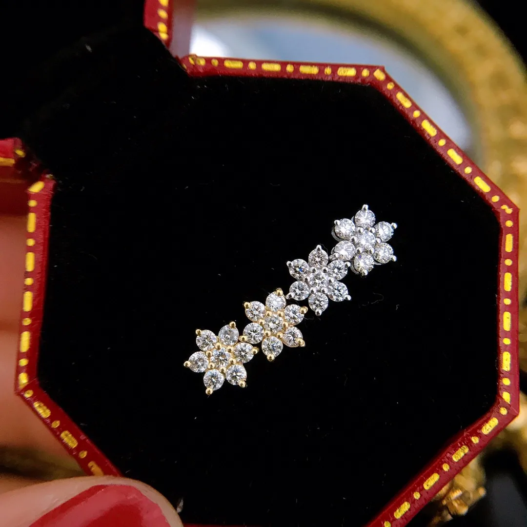 18K Real Gold White Snowflake Diamond Earring Solid Jewelry(AU750)Women Sleek Chain Fringe Dangle for Wedding Prom Valentine