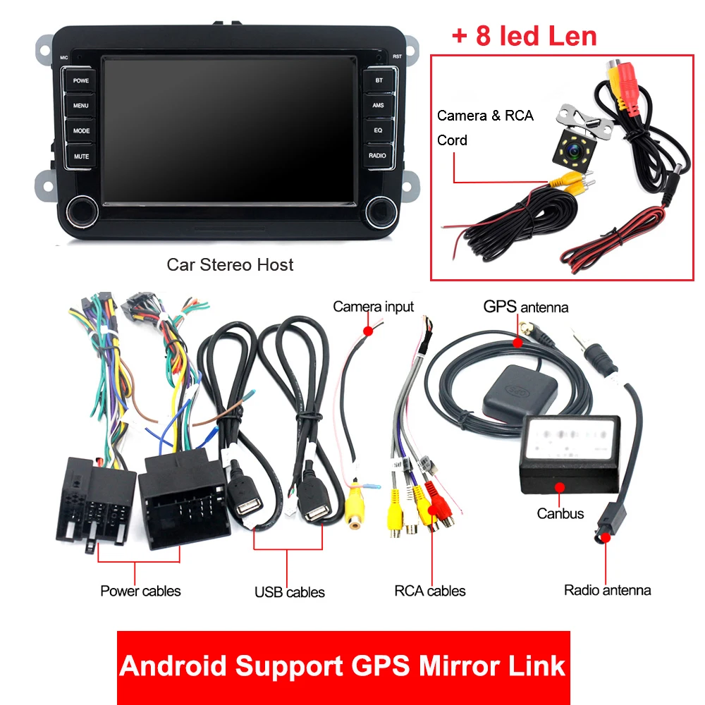 Essgoo Android 7 ''автомобильный мультимедийный плеер Поддержка gps навигация Авторадио 1din стерео видео MP5 Автомагнитола для Volkswagen для VW - Цвет: Android add 8led