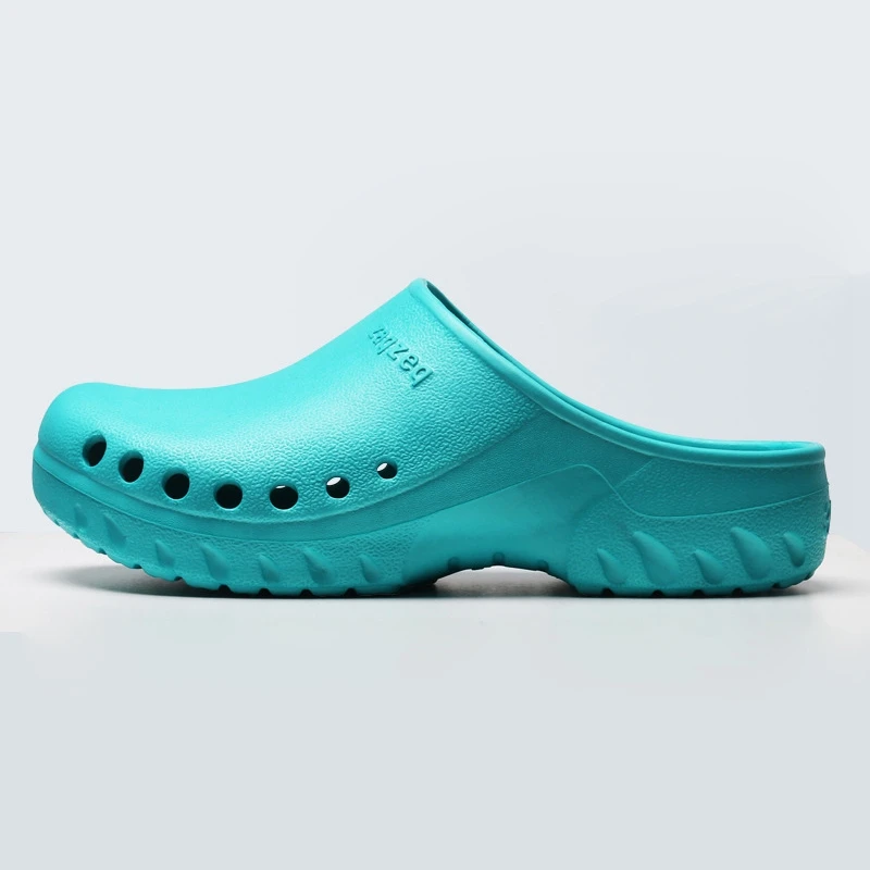 Blue green Однотонные мужские тапочки для работы; Нескользящие тапочки для шеф-повара; медицинские тапочки для докторов медработников хирургические тапочки; мужские повседневные домашние/наружные туфли - Цвет: Blue green