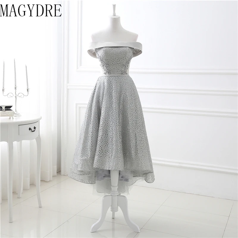 as picture С открытыми плечами Robe De Soiree серый аппликации без рукавов Тюль A-Line бисером вечернее платье - Цвет: as picture
