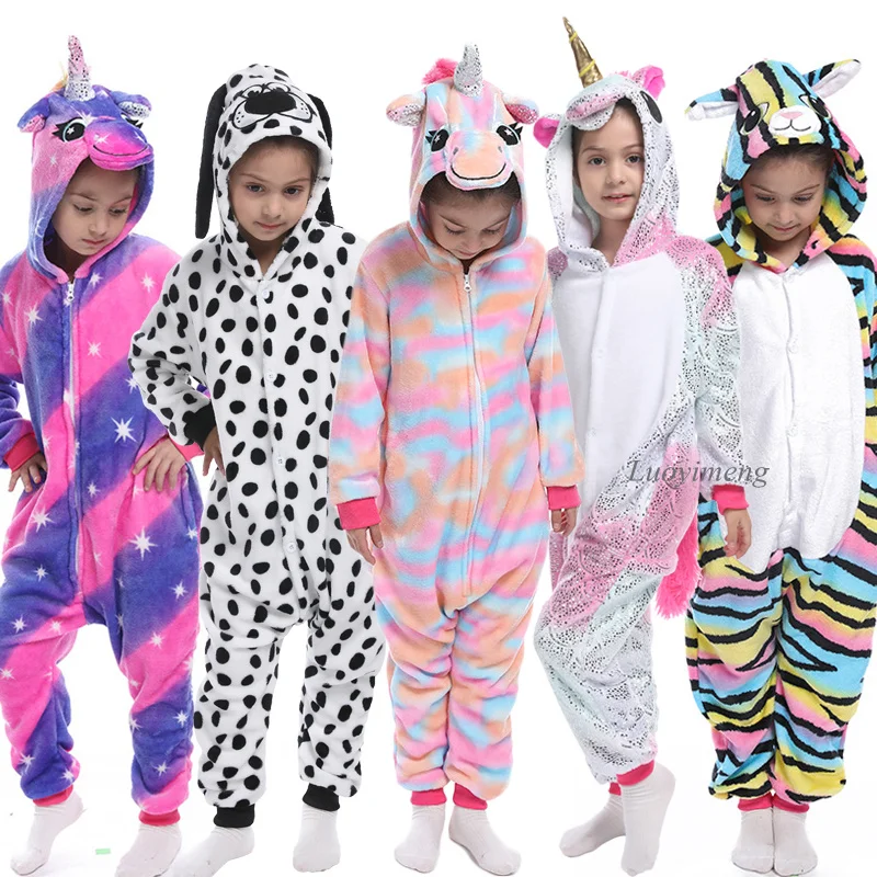 Kigurumi Animal Unicorn Pajamas Children Winter Sleepwear Kugurumi Stitch Pyjamas Kids Onesies Anime Panda Costumes Jumpsuit