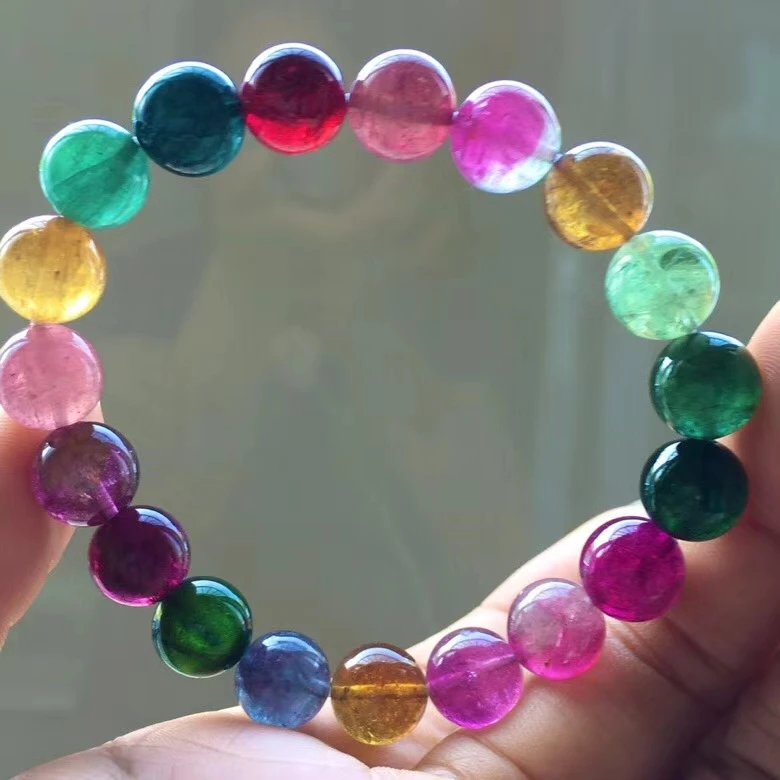 

Certificate Natural Colorful Tourmaline Quartz Bracelet 10.5mm Clear Beads Women Men Fashion Best Stone AAAAA