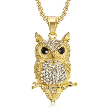 

Stainless Steel Hip Hop Animal Bird Owl Pendant Necklace Zircon Stone Pave Owl Night Bird Necklaces Jewelry Gift For Him