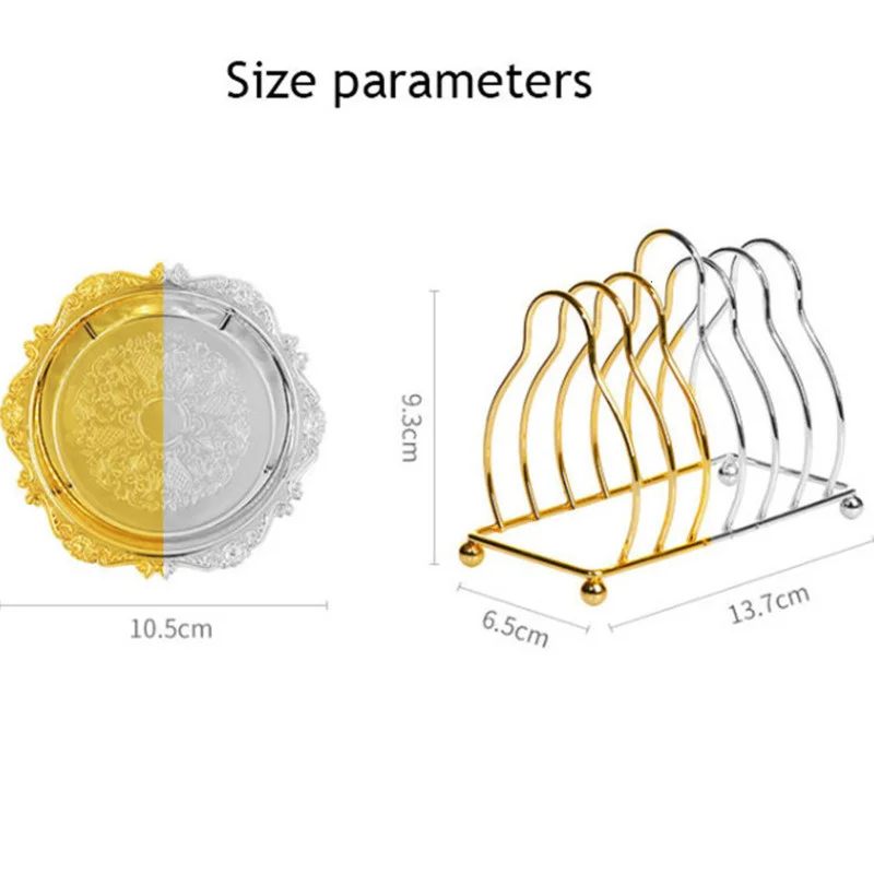 Golden Cocktail Coaster Metal Exquisite Cake Tray Set Dishes Rack Set Vintage Zinc Alloy Silver Plated Mat Placemat Snack Tray