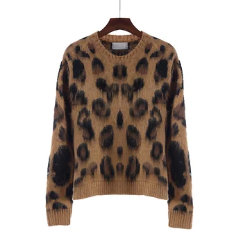 

Sexy leopard knitted winter pullover sweater female Autumn long sleeve women jumper ladies Casual plus size streetwear