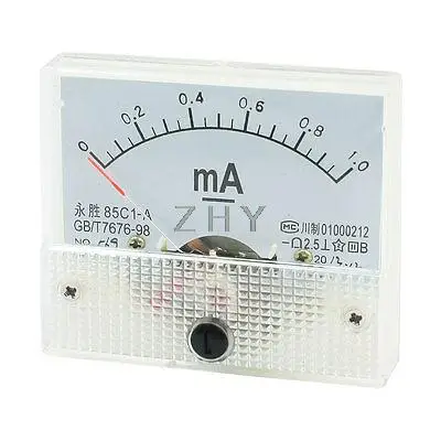 

64mm x 56mm Rectangular DC 0-1mA Analog Panel Meter Ammeter 85C1-A