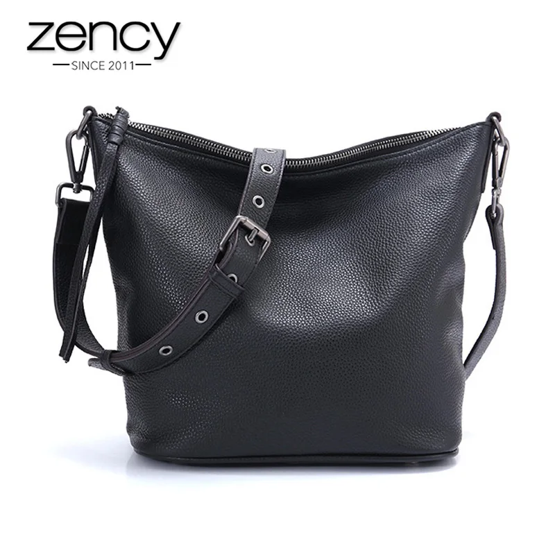 Zency мягкая кожа первый слой воловья кожа модная черная сумка повседневная сумка через плечо для леди вместительная сумка