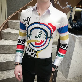 

Tuxedo Shirt Men Luxury Fashion Print Men Casual Hawaiian Shirts 2020 Spring Slim Fit Long Sleeve Dress Shirt Men 3XL Streetwear