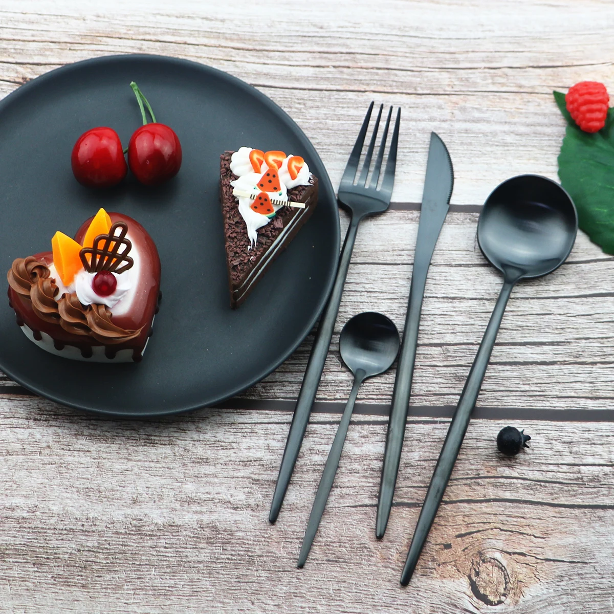 Modern 4Pcs Black Metal Dinnerware Reusable Tableware Set Forks Knives Scoops Teaspoon Dinner 18/10 Stainless Steel Silverware|Juegos de vajilla| - AliExpress