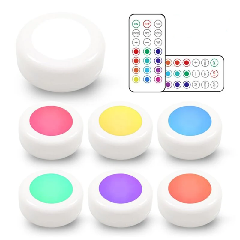 

Smaller RGBW Wireless Cabinet Light LED Battery Powered Puck Lights Touch And Remote Dimmable For Kitchen Wall Lamp Lighting