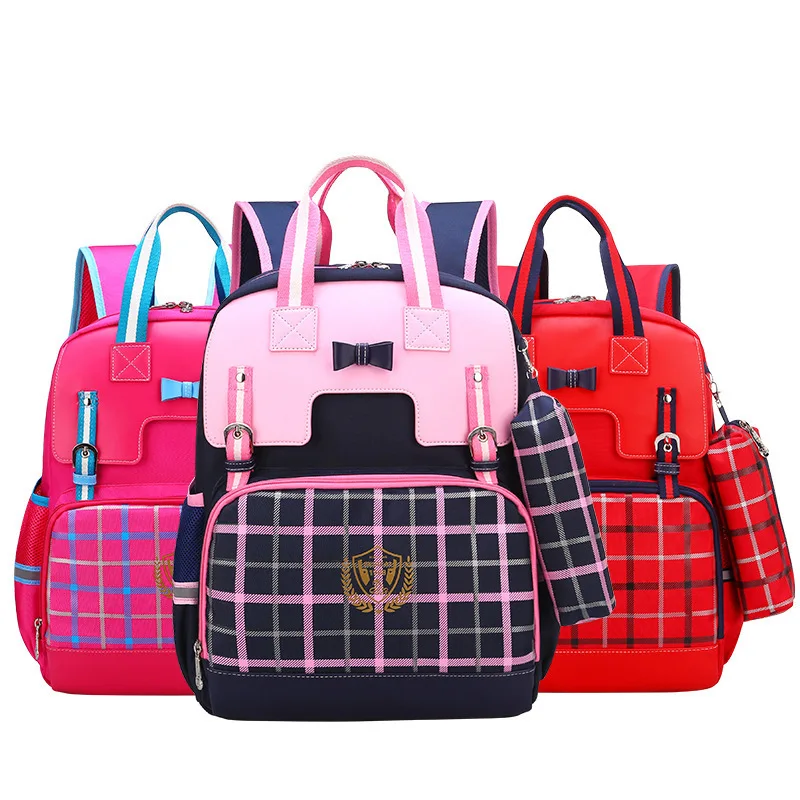 

England Plaid Schoolbag for Elementary School Students 1-3-6 Grade gong zhu bao Burden Relieving Spine-Backpack Carry Bag