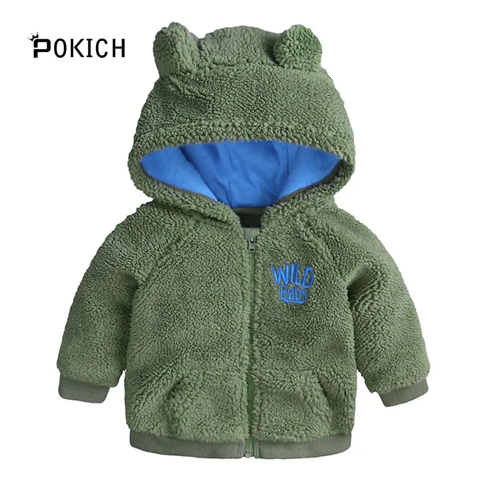 green Осеннее пальто с капюшоном для маленьких девочек и мальчиков; куртка-плащ; плотная теплая куртка; Одежда для маленьких девочек; зимнее пальто-накидка - Цвет: green