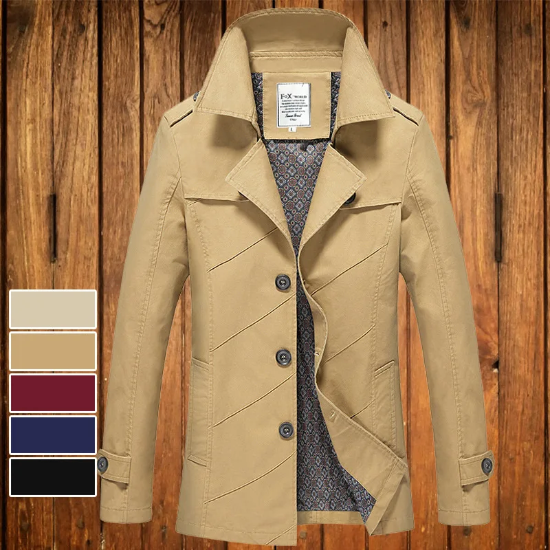 

2018 Spring And Autumn Diagonal Stripes Men Jacket Men'S Wear Middle Long Coat New Products Pure Cotton Youth Slim Fit Trench Co
