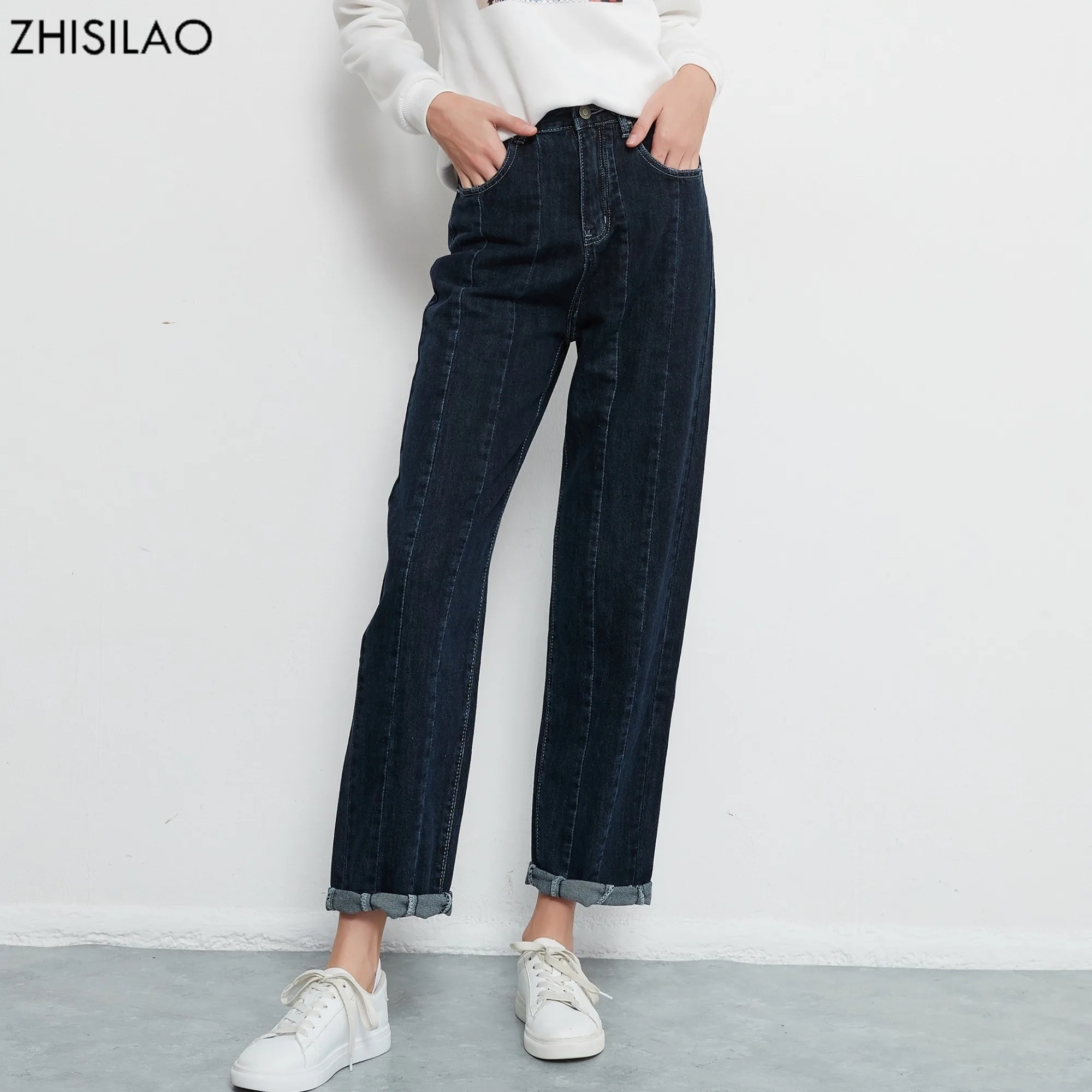 

ZHISILAO Vintage Loose Wide Leg Straight Jeans Women Boyfriend High Waist Longer Denim Pants Autumn 2021 Baggy Jeans Streetwear