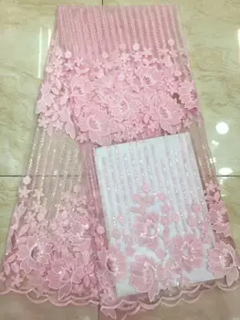 

2019 High Quality African Lace Fabric Pink French Net Embroidery Sequins Tulle Lace Fabric For Nigerian party Dress