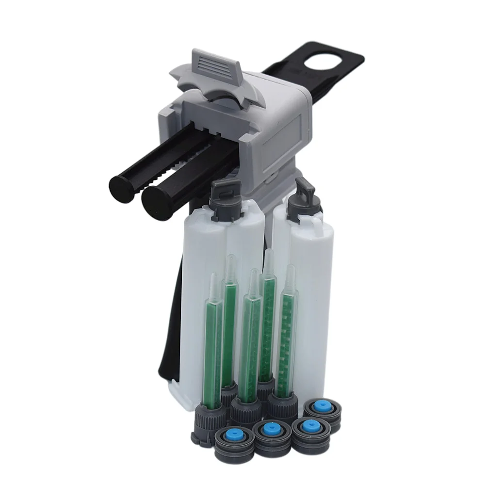 50ml Caulking Gun 1:2 Glue Adhensive Dispenser AB with 2pcs 1:1 Empty Dual-Barrel Cartridge 5pc Mixing Nozzle | Инструменты