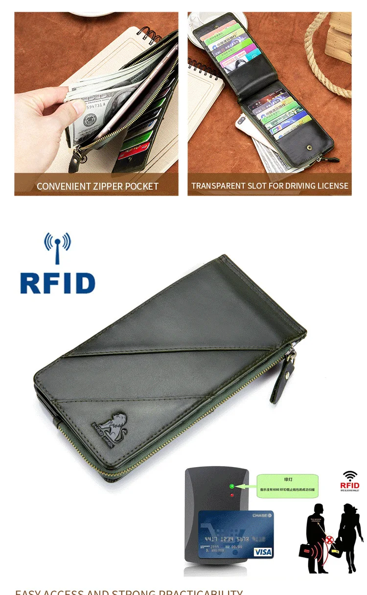 Кредитный держатель для карт, для мужчин и женщин, металл, RFID, Ретро стиль, натуральная кожа, кошельки и держатель для карт, ID, портмоне, кошелек на молнии, длинные сумки
