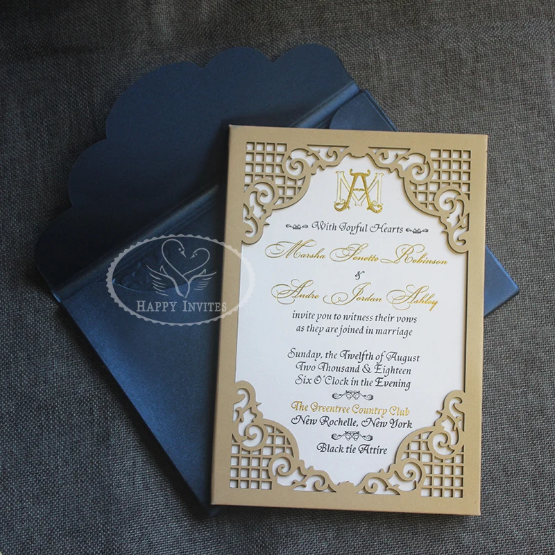 HI3038 - 15 Custom Hardcover Wedding Card With Nice Laser Cut Design Made in China More Colors Optional