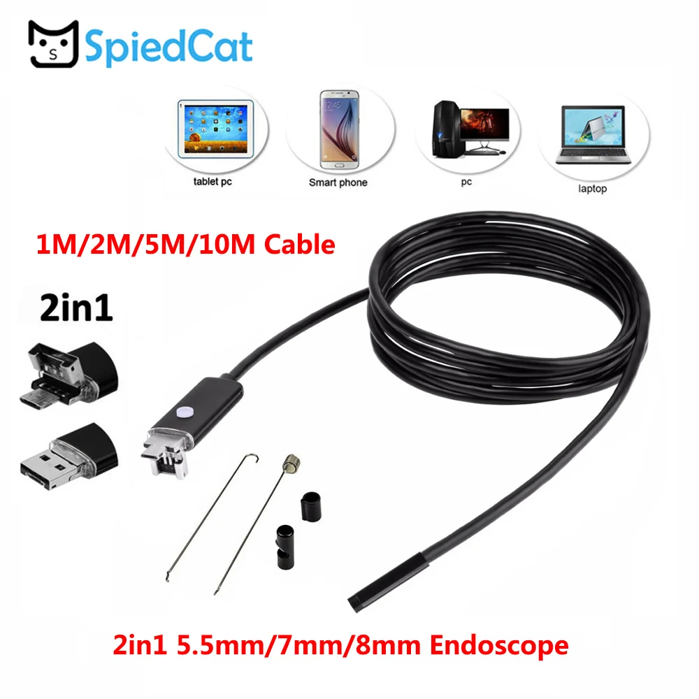 2в1 5,5 мм/7 мм/8 мм объектив HD Micro/USB Водонепроницаемый эндоскоп бороскоп змея инспекционная видеокамера для Android PC окно