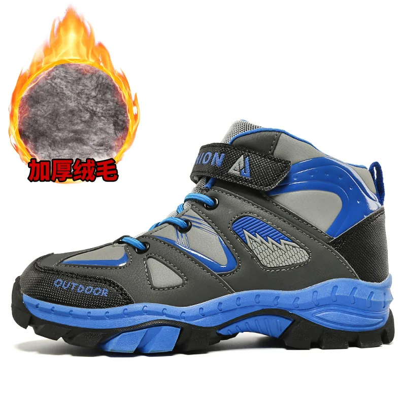 Мальчики повседневная обувь детская обувь зимние теплые кроссовки противоскользящая обувь Big Boy Trainers непромокаемая спортивная детская обувь подростки - Цвет: Fur Blue