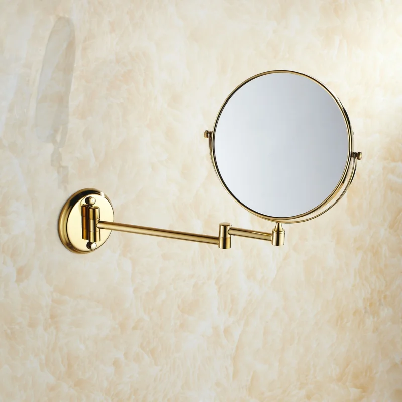 Позолоченное настенное удлиненное зеркало для ванной, двустороннее складное Латунное зеркало для бритья LO74326
