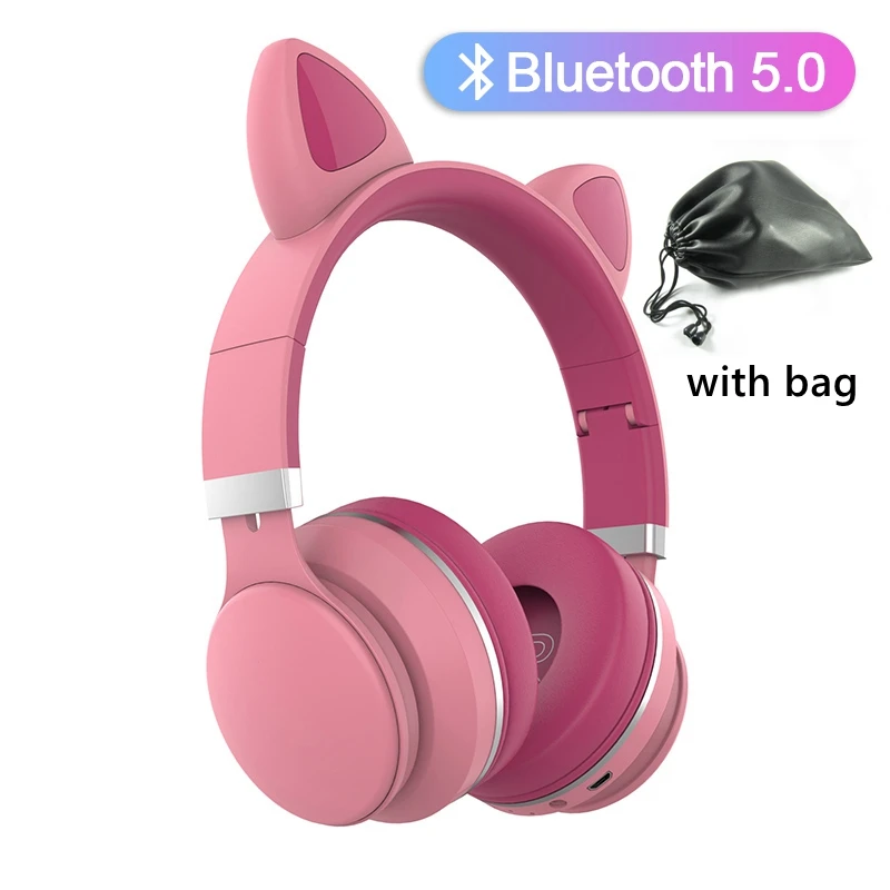 Cute Cat Wireless Earphone Bluetooth Headphone with Microphone light Foldable Girls Kids Cascos Phone For ipad Music Bass Casque