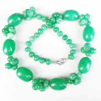

90.2g Green Jades Drum&Rondelle Knotted Handmade Necklace 17.5 inch