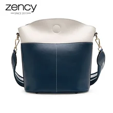 Zency Большая вместительная сумка-мешок из натуральной кожи, черная сумка-тоут, модная женская сумка через плечо, коричневая сумка через плечо
