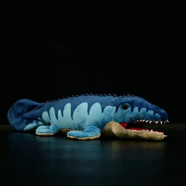 45cm Surper Cute Mosasaurus Soft Stuffed Plush Toy Simulation Blue Dinosaur Doll Model Real Life Sea Animal For Kids Mxas Gift