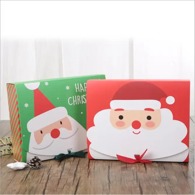 

20pcs Large Christmas Gift Box With Ribbon Bow Red Green Packaging Boxes Christmas Party Favor Wrap Santa Claus Paper Box