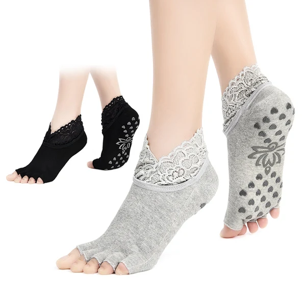 open toe sock Soumit/2 пары носков с пятью пальцами и пальцами Хлопковые женские носки до щиколотки Нескользящие женские кружевные носки в горошек - Цвет: open toe sock