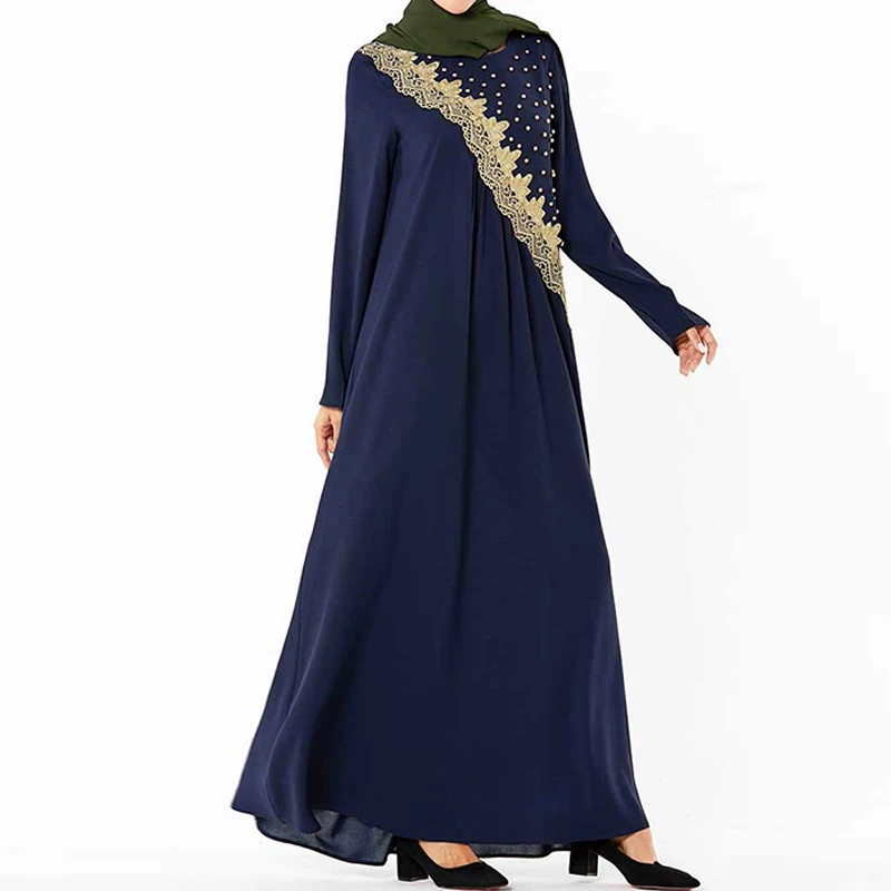 dark blue dress Дубай Турецкая абайа мусульманский хиджаб платье кафтан Caftan абайя s красивая ислам ic одежда для женщин халат Kleding Elbise - Цвет: dark blue dress