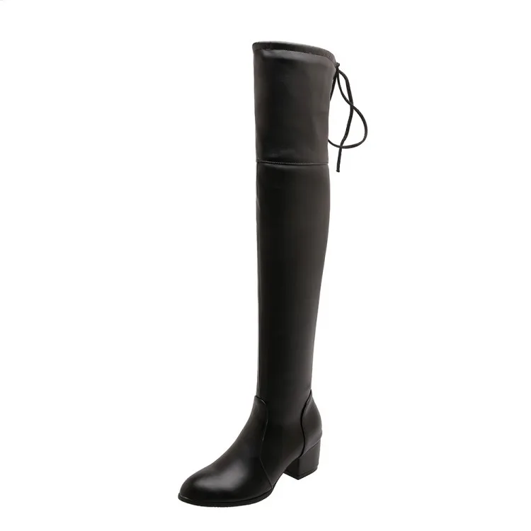 Brand New Winter Sexy Black White Women Thigh High Boots Glamour 5.5cm Heels Lady Riding Shoes Plus Size Over-the-Knee boots - Цвет: Черный