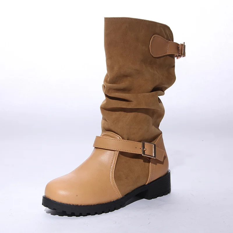 Botas mujer/женские сапоги до колена; винтажные сапоги для верховой езды из искусственной кожи на низком каблуке; женская обувь без застежки на платформе; большие размеры; chaussures