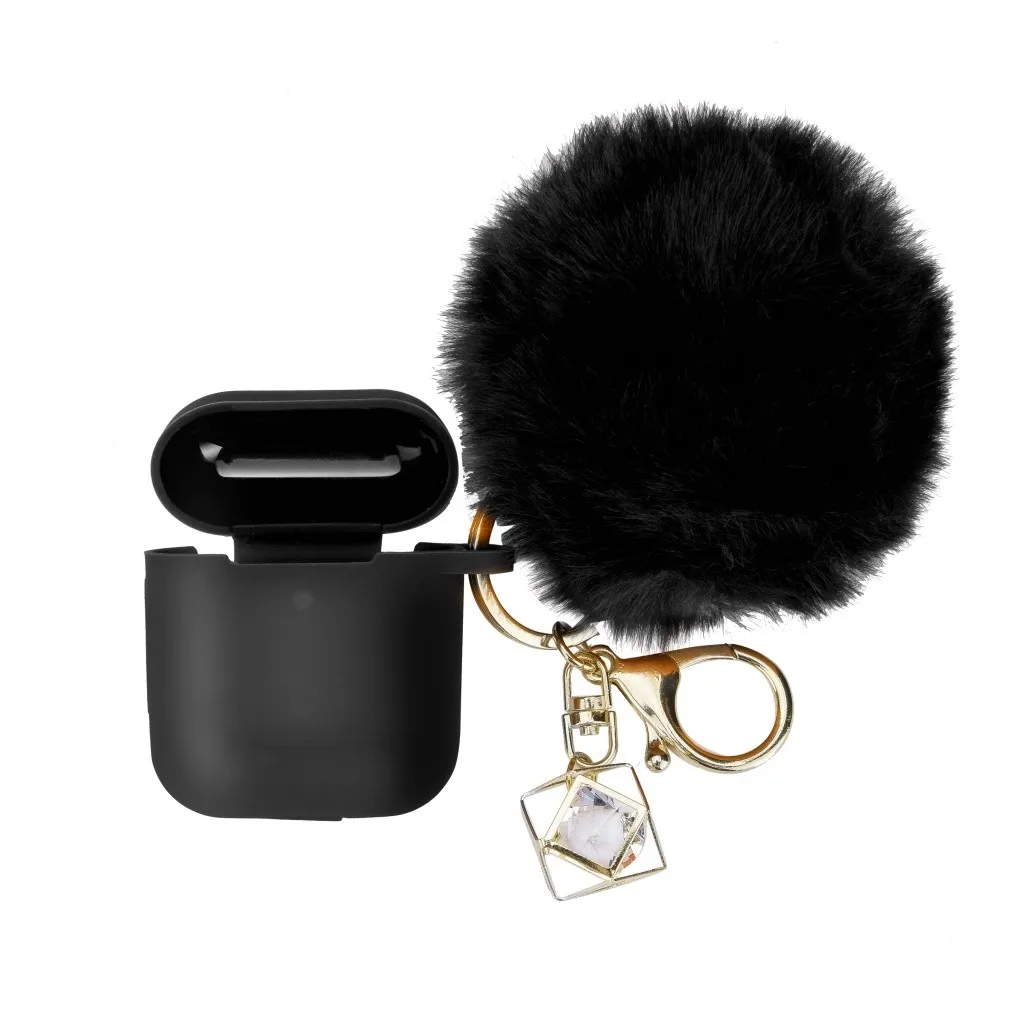 VOBERRY, портативный аксессуар для гарнитуры, набор для Airpods 2& 1, чехол для зарядки, силиконовый защитный чехол и брелок с помпоном, ремешок 829#2