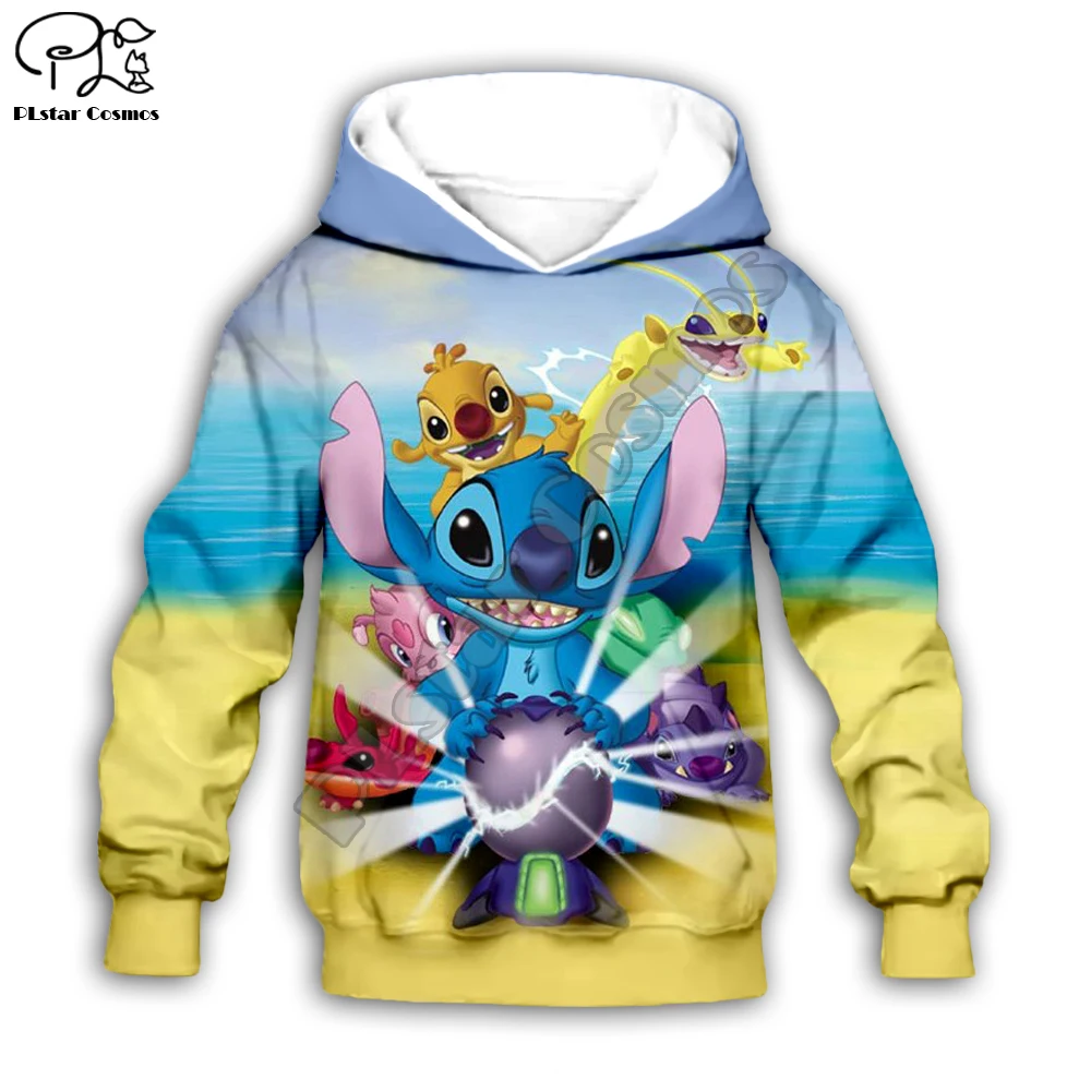 Детская одежда Lilo Stitch 3D Толстовка с капюшоном для маленьких мальчиков и девочек; Пляжный пуловер с принтом; свитер с длинными рукавами с героями мультфильмов; уличная одежда; костюм; 4