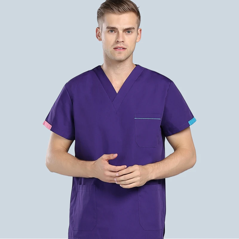 Summer Doctor Men Surgical Clothes Nurse Medical Uniform New V-Neck Uniform Hospital Medical Beauty Salon Scrub Set Short Sleeve
