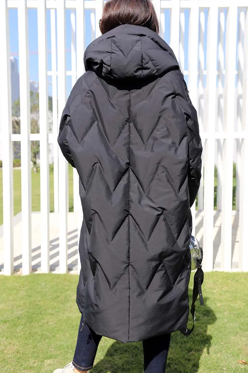 Winter Hooded Loose Women down coat White Long Warm Female down jacket Casual Elegant Outwear Black Fashion YNZZY 9O071