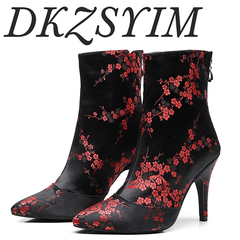 

DKZSYIM Latin dance shoes for jazz ballroom, women's modern high-heeled red flower boots for dancing women training