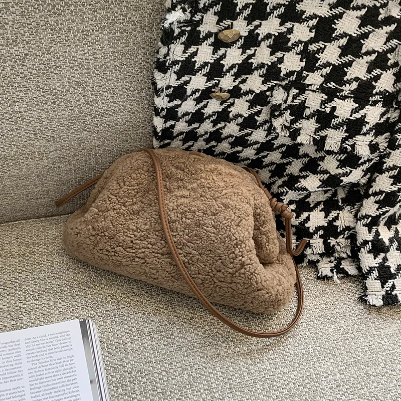 WOONAM женская модная сумка из натуральной шерсти зимняя сумка клатч через плечо WB1128