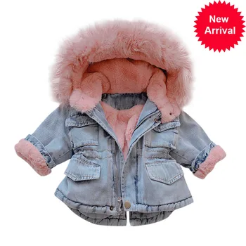 

Winter Kids Coat Jacket Toddler Baby Girls Hooded Faux Fur Fleece Warm Thick Denim Coat Outwear Girls Clothes Kiz Cocuk Mont