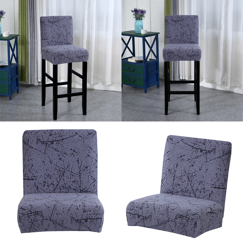 Elastic Low-back Chair Seat Cover Short Dining Bar Height Stool Slipcover Chair Pretector Replacement for Home Kitchen Hotel 