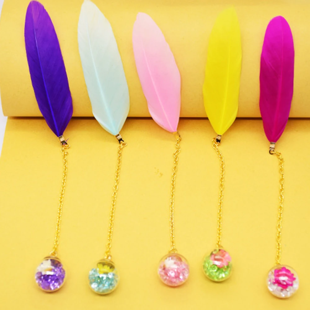 

1Pcs Boxed Colorful Feather Glass Ball Bookmark Retro Cute Book Markers Kawaii Stationery School Office Supplies Teacher Gift