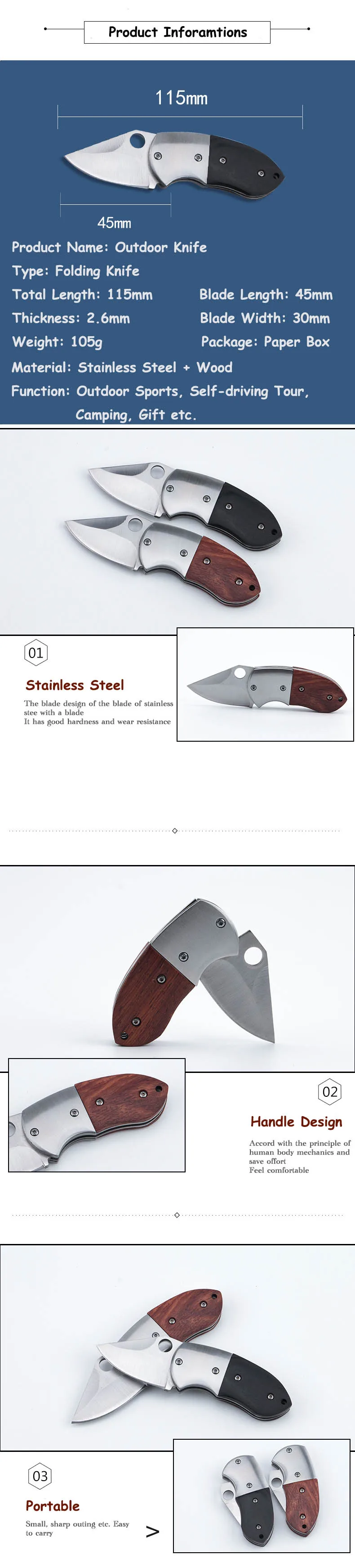 Открытый самообороны портативный нож брелок Подвеска деревянная ручка Складные карманные ножи нержавеющая сталь кемпинг выживания брелки