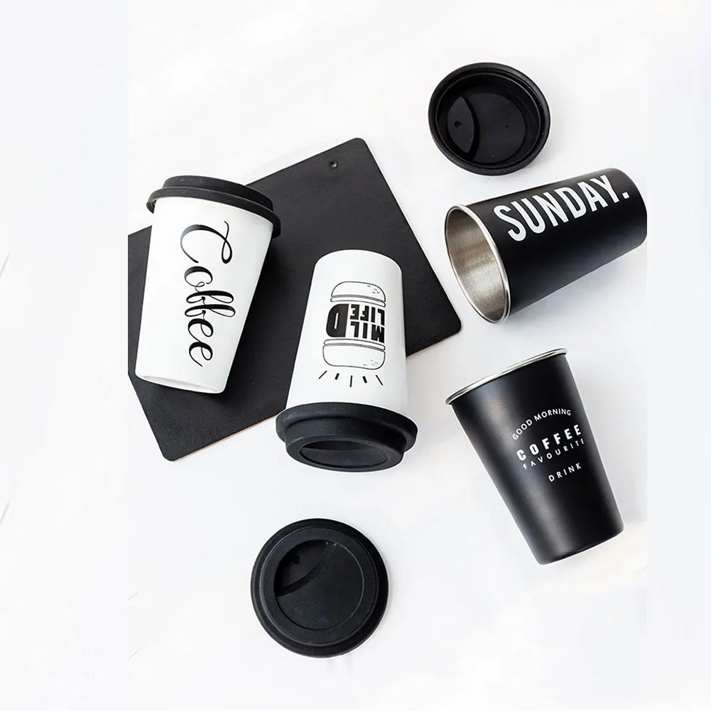 Stainless Steel Coffee Mug Portable Travel Tumbler Ice Cup with Drinking Lid | Дом и сад
