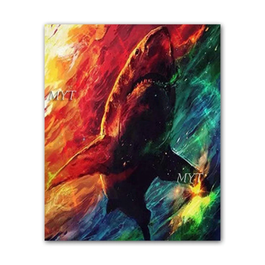Pure Hand-painted Abstract Shark Oil Painting Wall Canvas Art Acrylic Paintings Home Decoration Hangings Pictures Artwork | Дом и сад