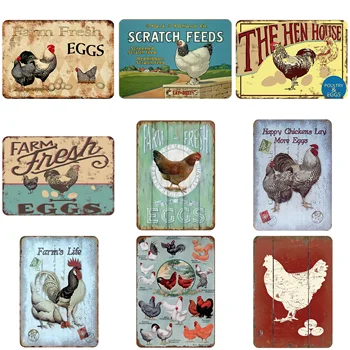 

The Hen House Shabby Metal Tin Signs Farm fresh eggs Metal Plate Club Plaque Iron Painting Home Wall Stickers Retro Pub