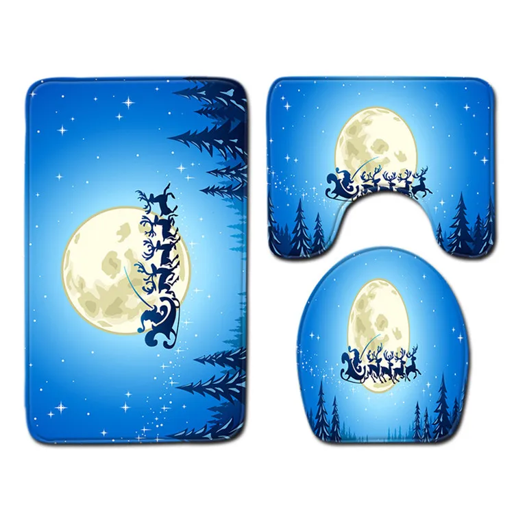 Free Shipping 3 pcs Red Christmas Hat Bear Bath Mat Anti Slip Bathroom Mat Set Tapete Banheiro Washable Toilet Rug Alfombra Bano