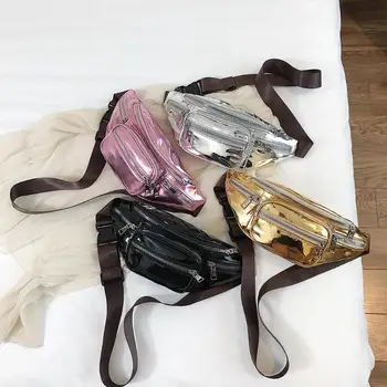 

Women New Brand Fanny Pack Belt Bag for Women Gold Silve Black PU Leather Female Hip Hop Banana Bum Bag Chest Bags Phone Purse