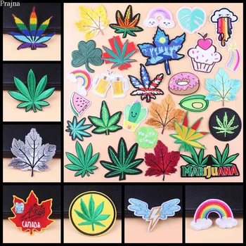 

Prajna Maple Leaves Patches For Clothing Iron On Embroidered Patches Stripes Patch Stickers On Clothes Cartoon Rainbow Badge DIY